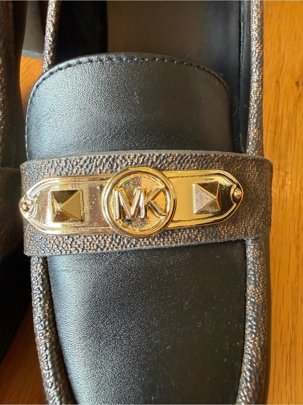 Michael Kors Brown and Black Logo Plaque Loafers